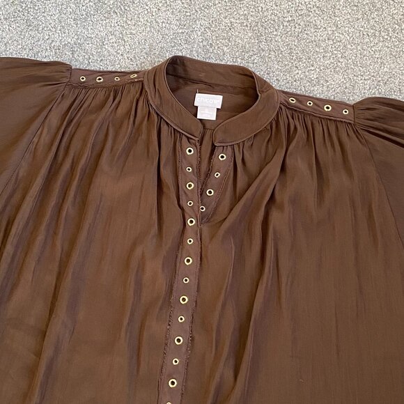 CHICO’s Brown Ring Trim Top Batwing 3/4 Sleeve Top Blouse Chico's Sz 0  - Z2362 - Picture 3 of 12